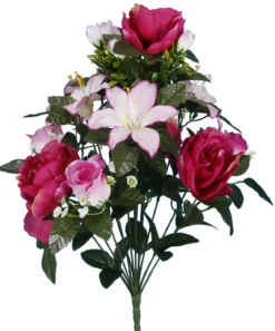 BOUQUET X14 PIVOINES LILIUMS ET ROSES H50CM