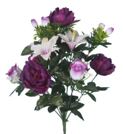 BOUQUET X14 PIVOINES LILIUMS ET ROSES H50CM
