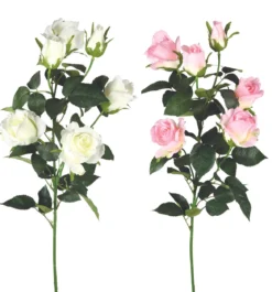 BRANCHE 6 ROSES H.89CM BLANC ET ROSE
