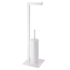BROSSE ET DEROULEUR PAPIER WC METAL BLANC