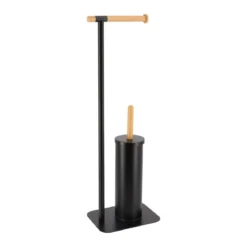 BROSSE ET DEROULEUR PAPIER WC METAL BAMBOU NOIR