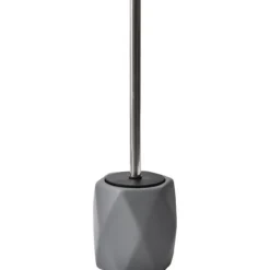 BROSSE WC GRES FORME LOSANGE TIGE ACIER INOXYDABLE GRIS FONC