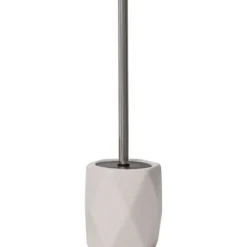 BROSSE WC GRES FORME LOSANGE TIGE ACIER INOXYDABLE TAUPE