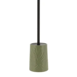 BROSSE WC GRES RONDE DECOR FEUILLE KAKI