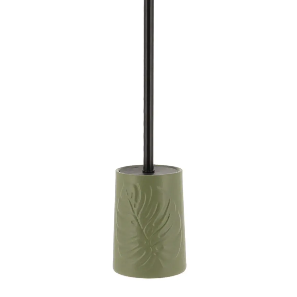 BROSSE WC GRES RONDE DECOR FEUILLE KAKI