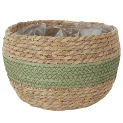 CACHE POT FIBRE VEGETAL BANDE VERTE 23X16CM