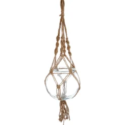 CACHE POT VERRE CORDE RAFFIA H.16CM