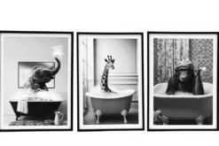 CADRE ELEPHANT GIRAFE SINGE BAIN 45X60CM