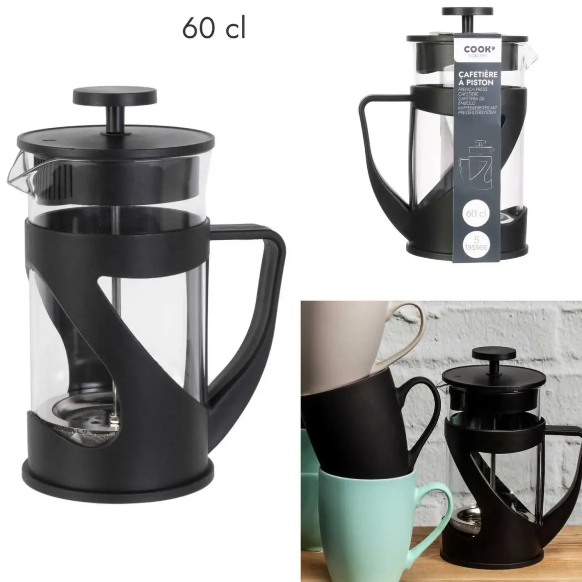 CAFETIERE PISTON NOIR 60CL 5 TASSES