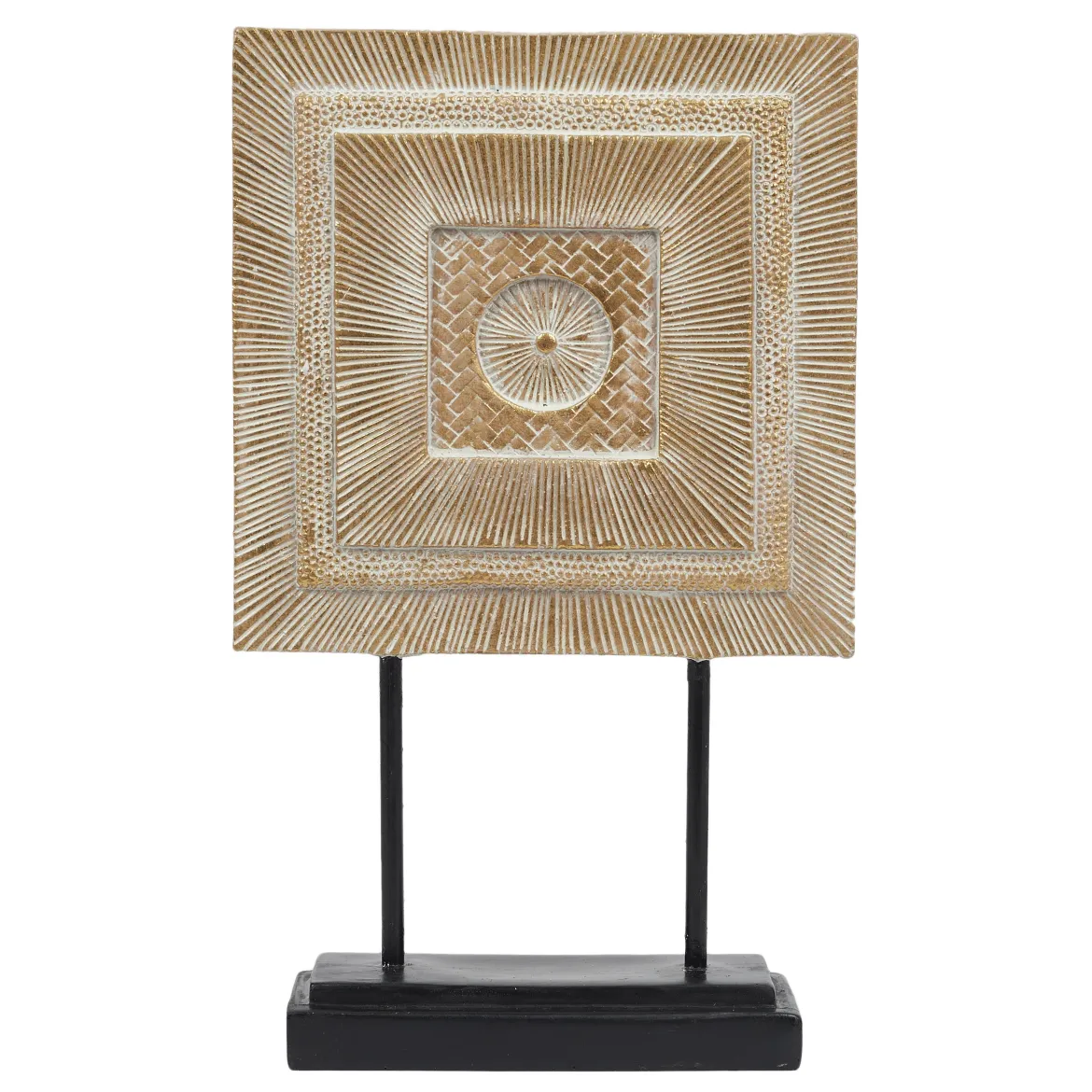 CARRE DECORATIF DORE SOCLE NOIR H.29CM