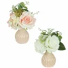 CENTRE TABLE ROSE ET HORTENSIA H.22CM BLANC ET ROSE