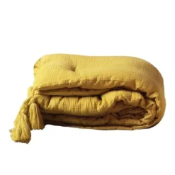 CHEMIN DE LIT 80X180CM GAZE DE COTON UNI ANGELIA JAUNE