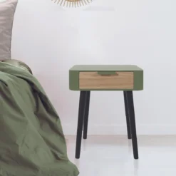 CHEVET 1 TIROIR EN BOIS VERT KAKI