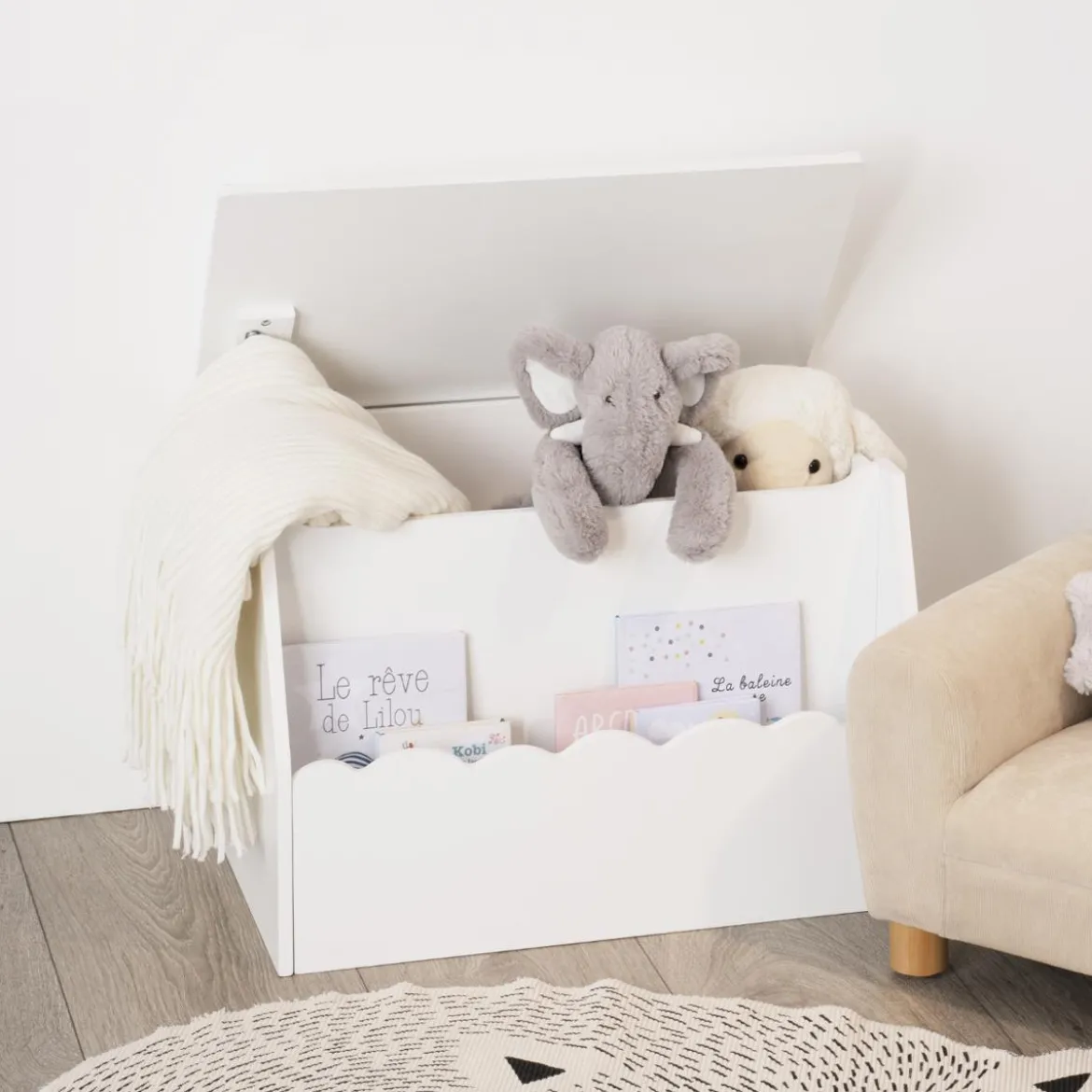 COFFRE A JOUETS BIBLIOTHEQUE BLANC