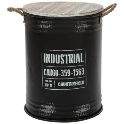 COFFRE BIDON NOIR INDUSTRIEL D.30X43CM