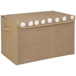 COFFRE NON TISSE JUTE ET POMPONS