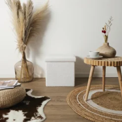 COFFRE POUF PLIABLE BOUCLETTE BLANC