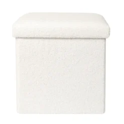 COFFRE POUF PLIABLE BOUCLETTE BLANC