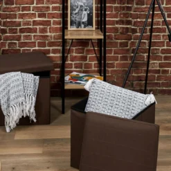 COFFRE POUF PLIABLE MARRON