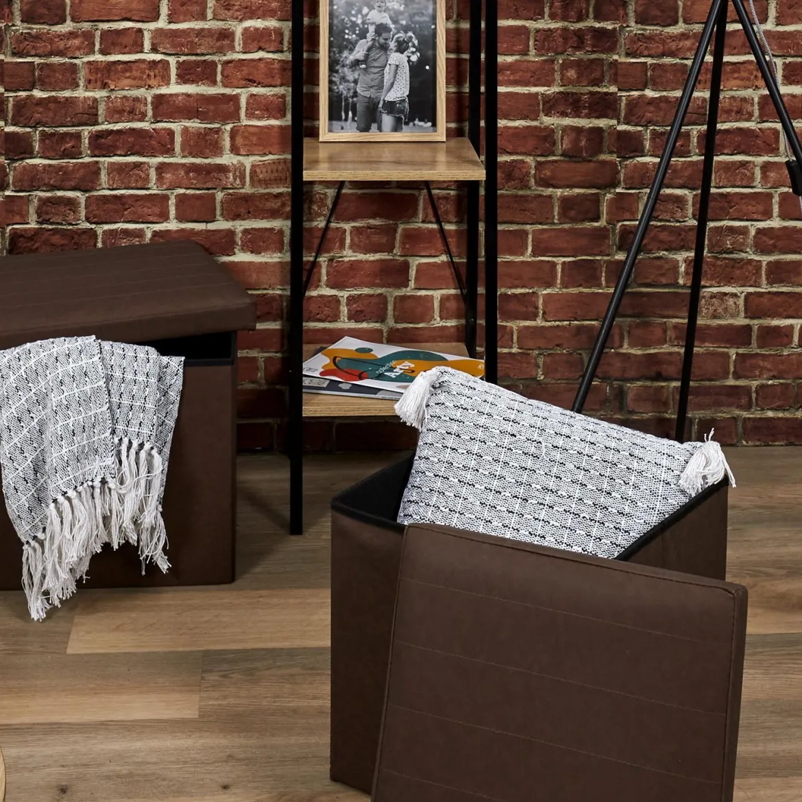 COFFRE POUF PLIABLE MARRON