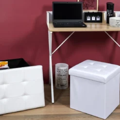 COFFRE POUF PLIABLE PU BLANC