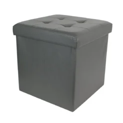 COFFRE POUF PLIABLE PU GRIS