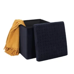 COFFRE POUF PLIABLE RETRO BLEU NUIT