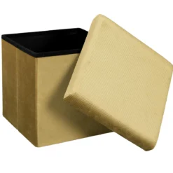 COFFRE POUF PLIABLE VELOURS COTELE GIULIA JAUNE