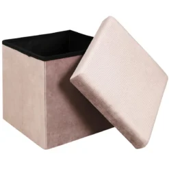 COFFRE POUF PLIABLE VELOURS COTELE GIULIA ROSE