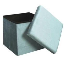 COFFRE POUF PLIABLE VELOURS COTELE GIULIA BLEU