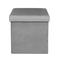 COFFRE POUF PLIABLE VELOURS COTELE GIULIA GRIS