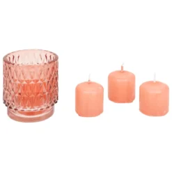 COFFRET PHOTOPHORE OUDY AVEC 4 BOUGIES ROSE