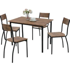 COIN REPAS TABLE ET 4 CHAISES BOIS METAL ZAKI