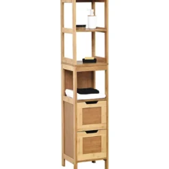 COLONNE BAMBOU ET MDF 2 TIROIRS   3 ETAGERES   MAHE