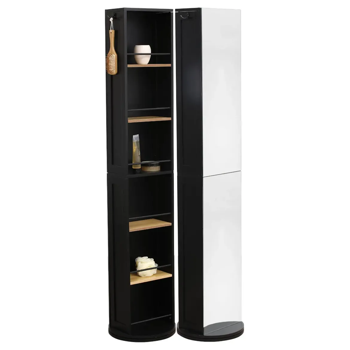 COLONNE PIVOTANTE MIROIR NICHES RANGEMENT NOIR FACON BAMBOU