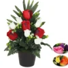 COMPOSITION 10 BOUTONS ROSES ET FEUILLAGE H.37CM COULEURS AS