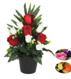 COMPOSITION 10 BOUTONS ROSES ET FEUILLAGE H.37CM COULEURS AS