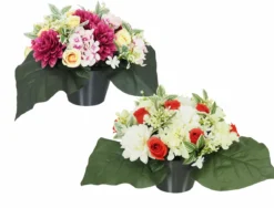 COMPOSITION DAHLIAS ET BOUTONS ROSES H.31CM 2 COULEURS