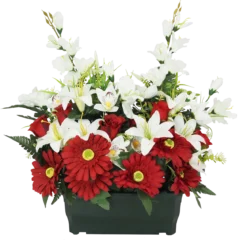 COMPOSITION GERBERAS ROSES ET GLAIEULS H62CM