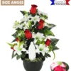 COMPOSITION 8 LYS ET 6 BOUTONS ROSES VIERGE H.63CM