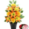 COMPOSITION 5 LYS 4 OEILLETS ET FICUS POT H.46CM COULEURS AS