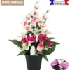 COMPOSITION ORCHIDEES ET ROSES ANGE H.43CM
