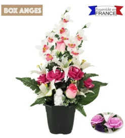COMPOSITION ORCHIDEES ET ROSES ANGE H.43CM