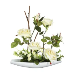 COMPOSITION ROSE COUPELLE CERAMIQUE H.36.5CM