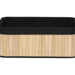 CORBEILLE RECTANGLE 40X28X16CM BAMBOU TISSU NOIR