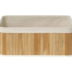 CORBEILLE RECTANGLE 40X28X16CM BAMBOU TISSU LIN