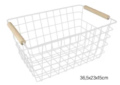 CORBEILLE RANGEMENT METAL BLANC 36.5X23X15CM