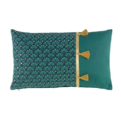 COUSSIN DEHOUSSABLE POMPONS 30X50CM METALLISE ARTCHIC BLEU