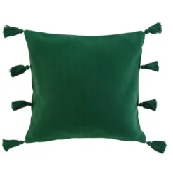 COUSSIN DEHOUSSABLE POMPONS 45X45CM COTON TASSELINA VERT
