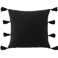 COUSSIN DEHOUSSABLE POMPONS 45X45CM COTON UNI TASSELINA NOIR